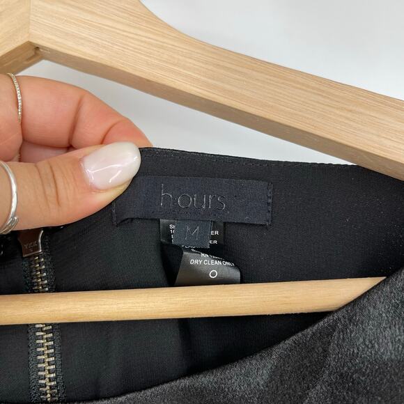 h:ours | Cristiano Mini Dress in Black Noir Satin Statement Sleeve Sheath M - Picture 6 of 14